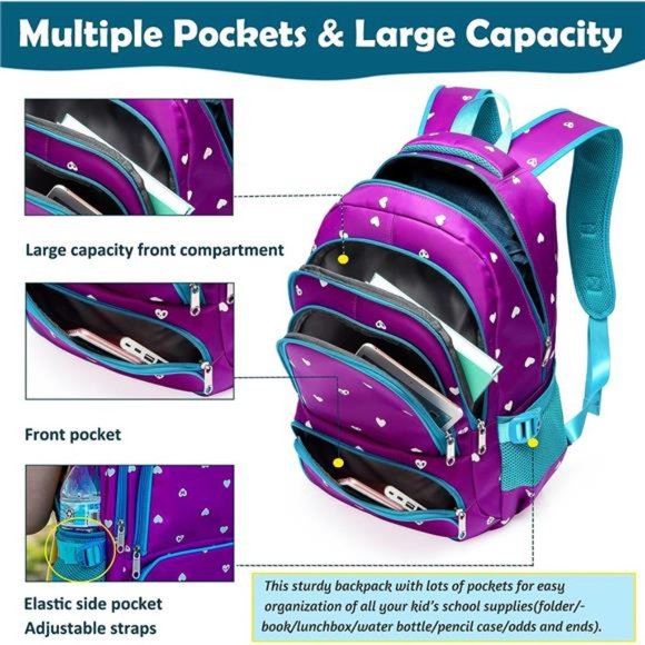 Girls Backpack Kids Elementary School Bags Child Bookbags Waterproof Lightweight - Picture 5 of 7